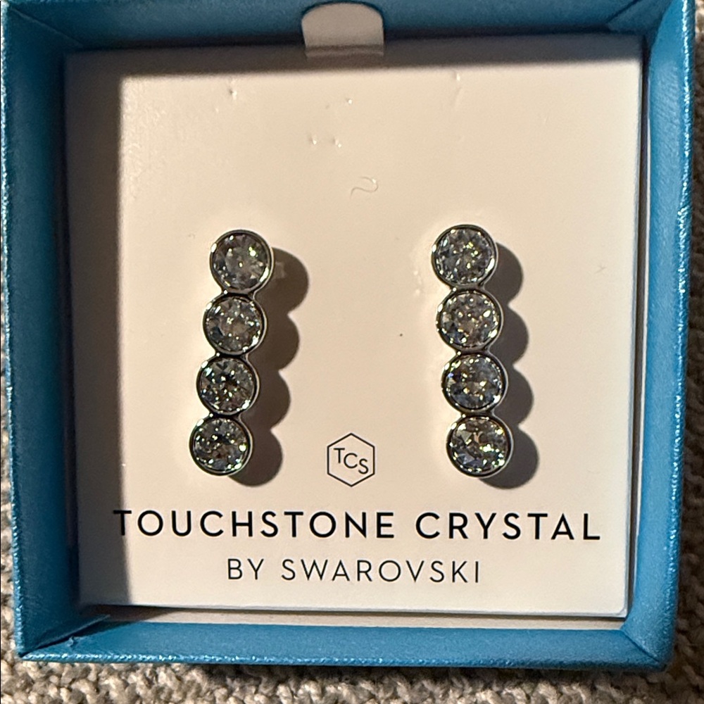 Touchstone Crystal Sparkling To A Point Silver Earrings NEW